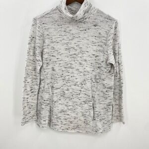Weekends by Chico's Turtleneck Top Womens 1 M White Gray Waffle Knit Casual Cozy